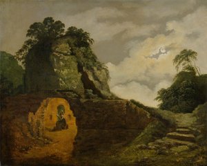 La tumba de Virgilio a la luz de la luna, con Silius Italicus de Joseph Wright of Derby